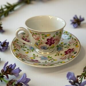 Vtg Made Occupied Japan Porcelain Saucer & Teacup Hand Painted Flower